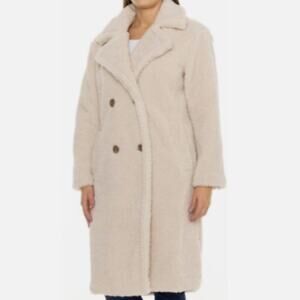Bearpaw NWT Neutral Ivory Cream Teddy Sherpa Faux Fur Trench Coat Jacket Sz 3X